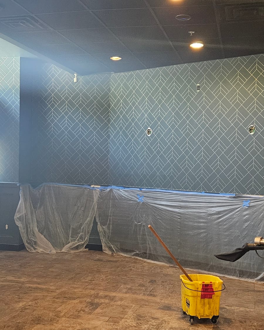 Fresh tile and texture going up on the walls